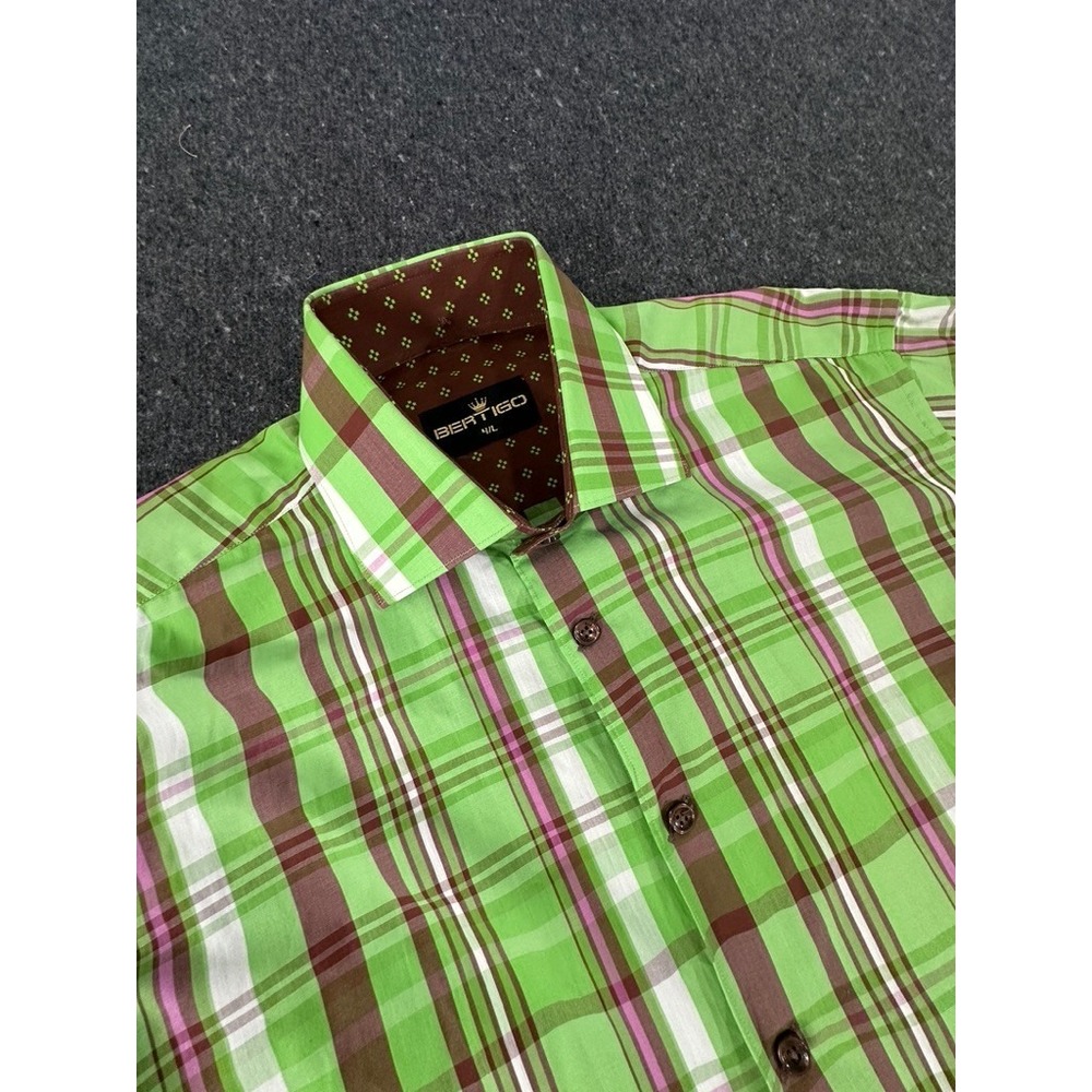 BERTIGO Shirt Mens 4 Large long sleeve button down Green Brown plaid casual